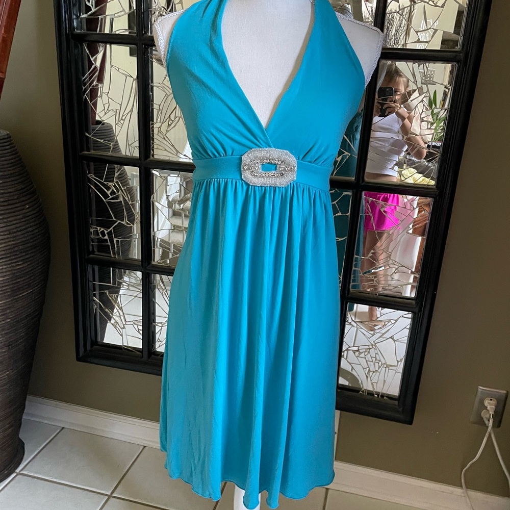 Women’s Dress M Peep Studio Turquoise 92/8 Polyester/Spandex